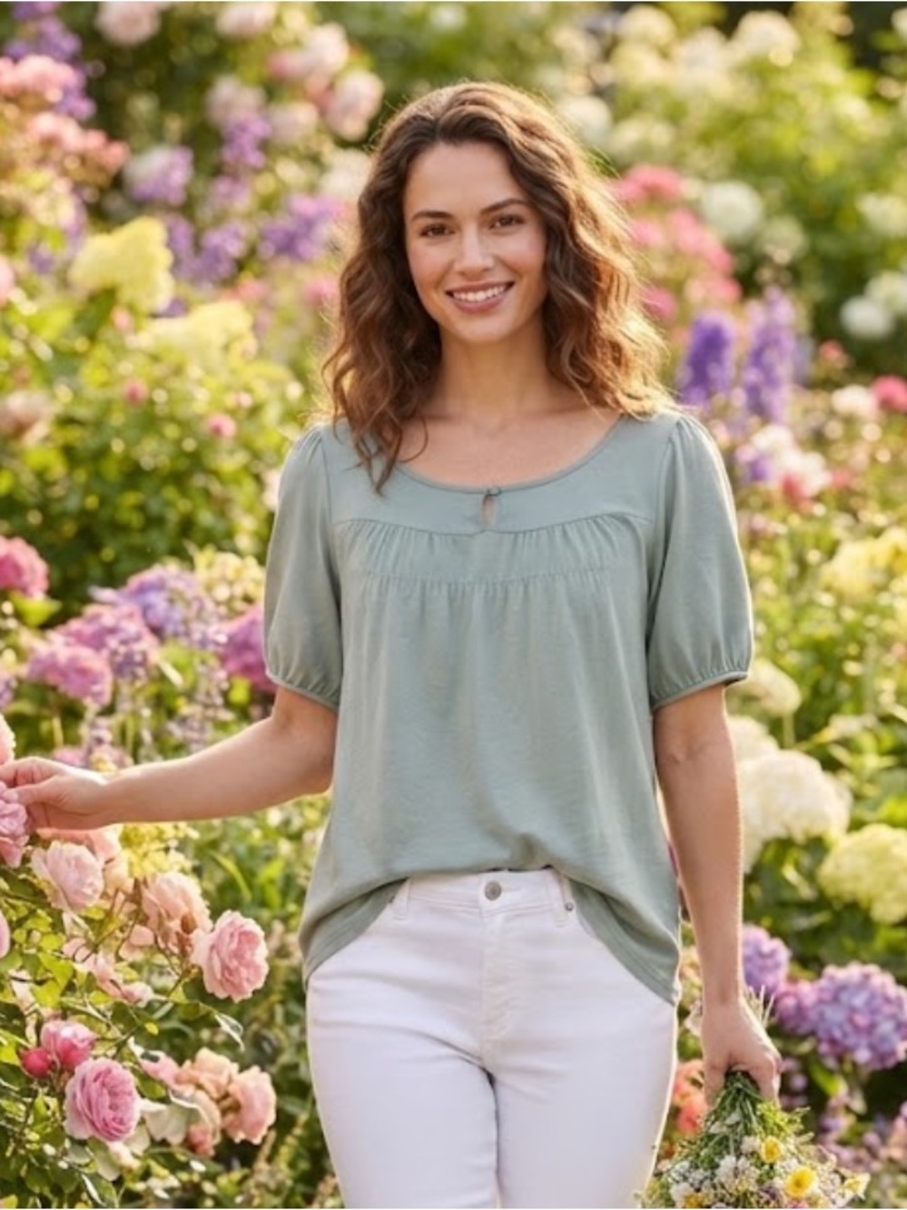 LOFT Sage Short-Sleeve Scoop Neck Blouse